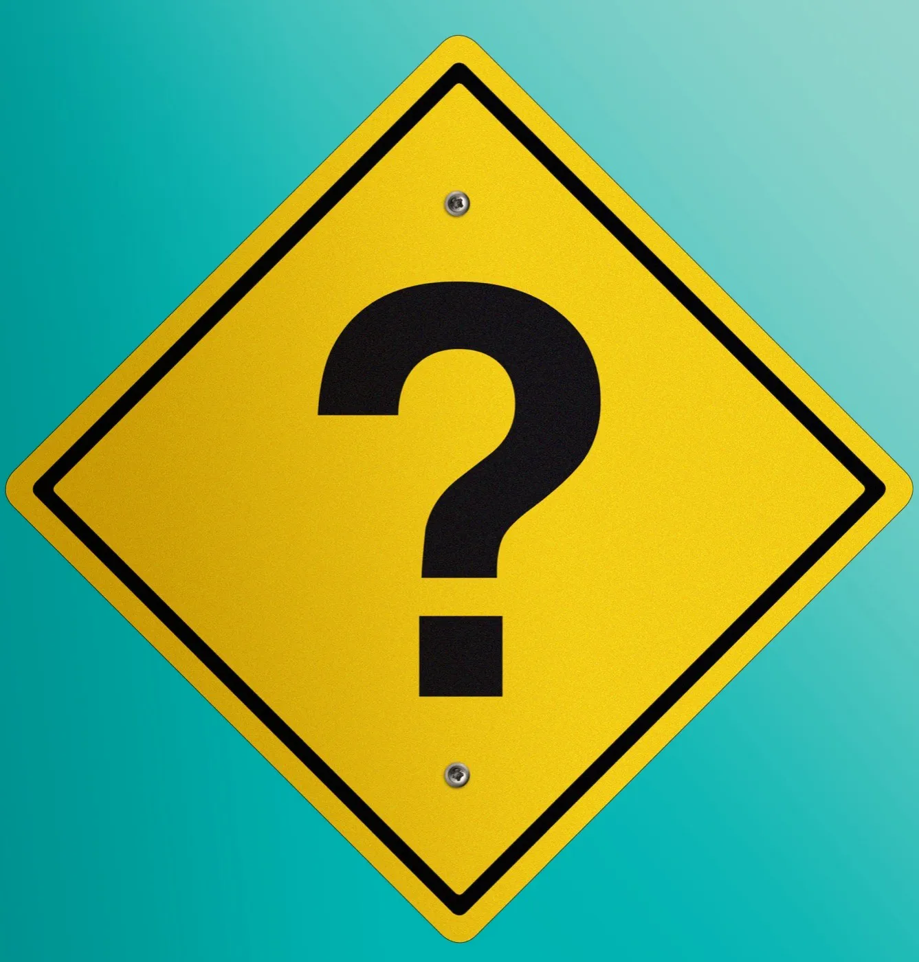 A yellow diamond road sign bearing a question mark.